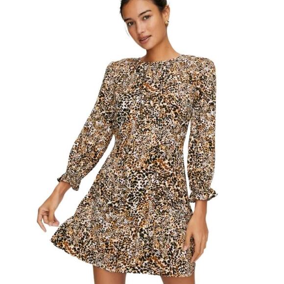Aritzia Wilfred Baroque Giselle Bison Animal Print 3/4 Sleeve Mini Dress Sz 2‎ - Picture 1 of 9